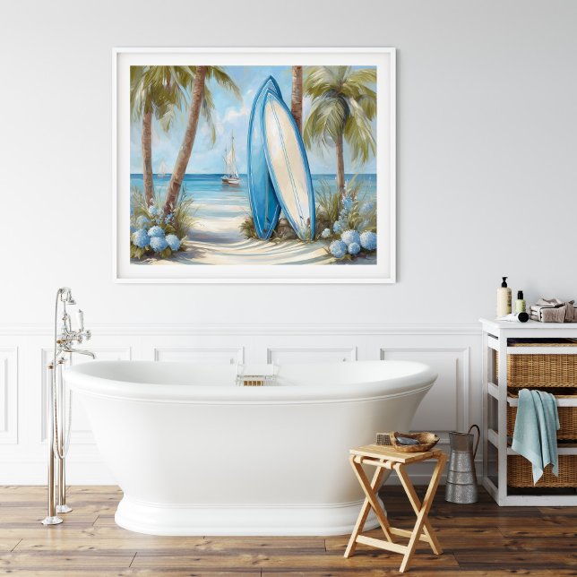 Póster Tropical Surfboard Coastal Wall Art Print (Tropical Surfboard Coastal Wall Art Print by TinkPrints.)