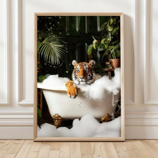 Póster Tropical Tiger in Bathtub Print - Bathroom Wall Ar