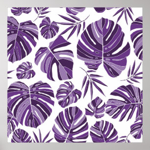 Póster Tropical violet monstera leaves seamless pattern w