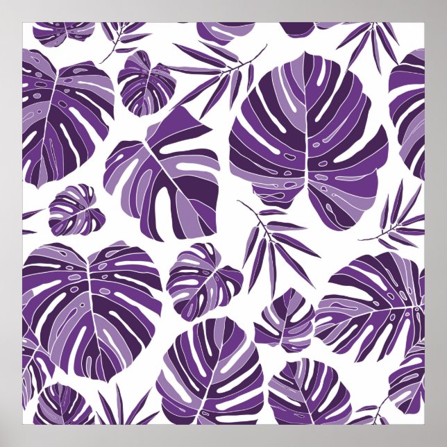 Póster Tropical violet monstera leaves seamless pattern w (Frente)