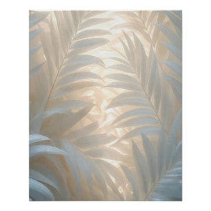 Póster Trópicos blancos, hojas de palma acuarela