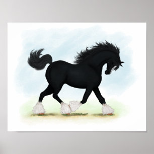 Póster Trotting Black Shire Horse Equestrious