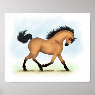 Póster Trotting Buckskin Horse Equestrian Horse Lover