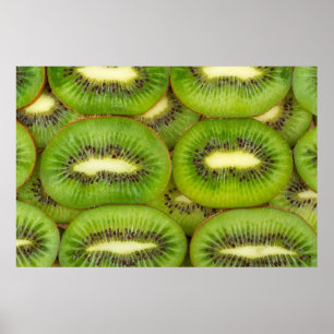 Póster trozos de kiwi frescos y maduros en castaño de gal
