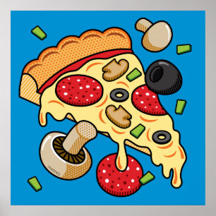 Póster Trozos de pizza con picaduras