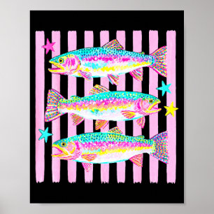 Póster Trucha arcoíris colorida preppy verano vida lago