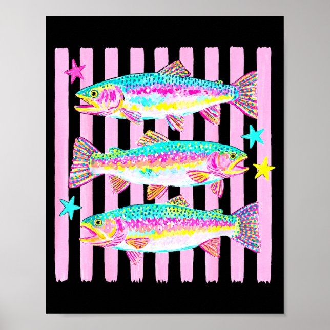 Póster Trucha arcoíris colorida preppy verano vida lago (Frente)