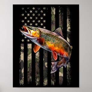 Póster Trucha de arroyo moteada Bandera americana de pesc
