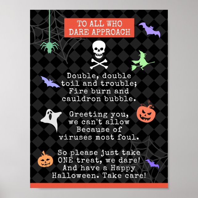 Póster Truco de Halloween o tratamiento de poema pandémic (Frente)