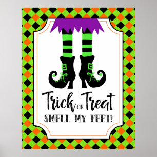 Póster truco de la fiesta de halloween o pies de regalo