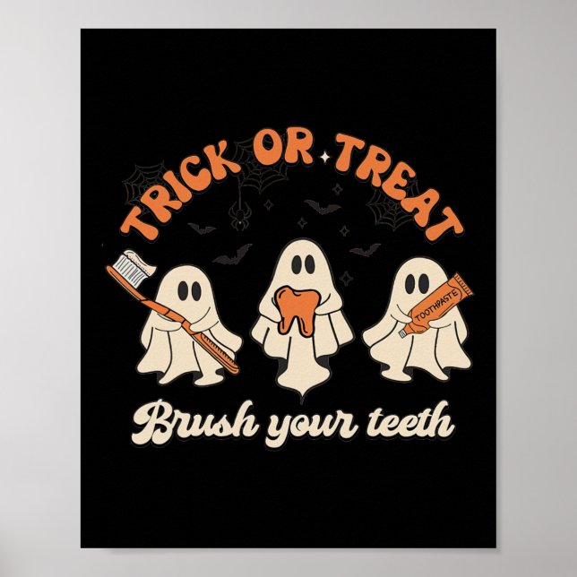 Póster Truco O Tratamiento Cepillo De Los Dientes Hallowe (Frente)