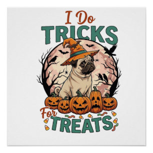 Póster Trucos Regalos Halloween Pug Sombrero de Bruja Cal