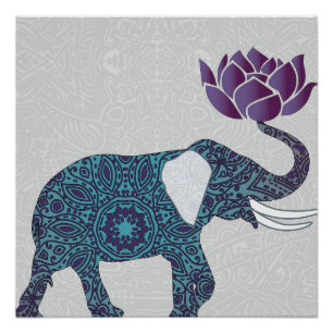 Póster Trullo del elefante indio y Lotus púrpura