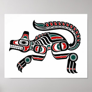 Póster Trullo rojo y lobo negro del alcohol del Haida