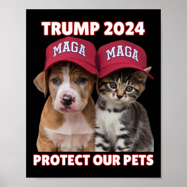 Póster Trump 2024 Proteja a nuestros Mascotas Divertidos  (Frente)