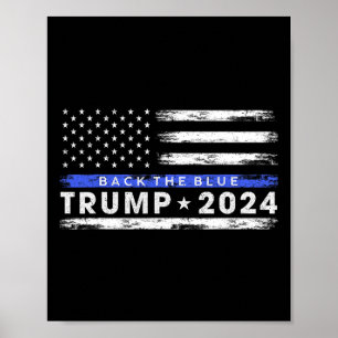 Póster Trump 2024 Respaldo de la Línea Azul Delgada Azul 
