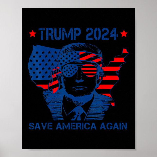 Póster Trump 2024 salva a Estados Unidos nuevamente la ba (Frente)