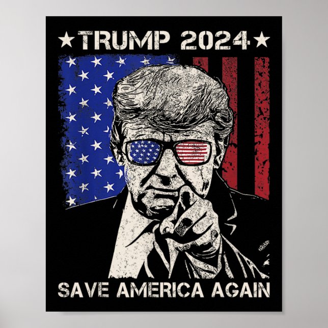 Póster Trump 2024 Salvar a Estados Unidos otra vez bander (Frente)
