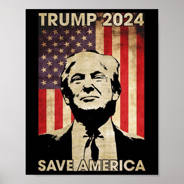 Póster Trump 2024 Salve la elección de la bandera estadou (Frente)