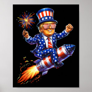 Póster Trump 2025 Feliz 4 de Julio Trump Bandera American