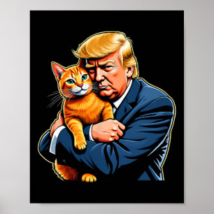 Póster Trump Abrazando Gato Naranja Divertido Meme de Ele
