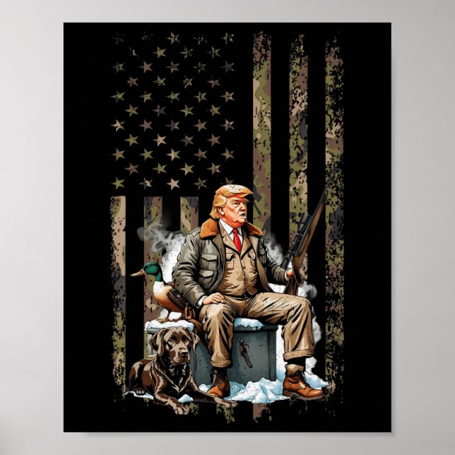 Póster Trump con lechón de perro cazando camo Preside (Frente)