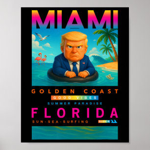 Póster Trump Divertido En Un Flotador De Pato Amarillo En