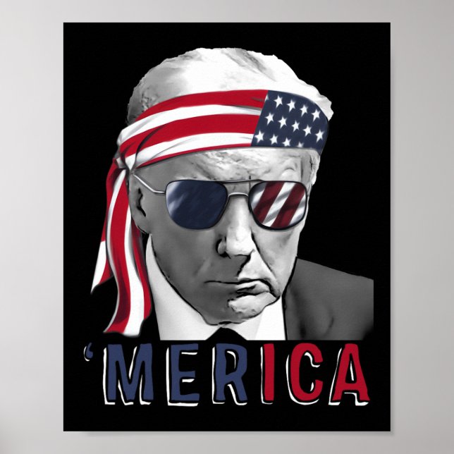 Póster Trump Feliz 4 De Julio Bandera Norteamericana Esta (Frente)