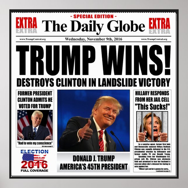 Póster ¡Trump gana! Poster anti Clinton graciosa extra gr (Frente)