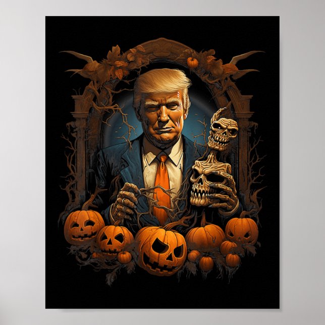 Póster Trump Halloween disfraz asusta presidente Pumpkin  (Frente)