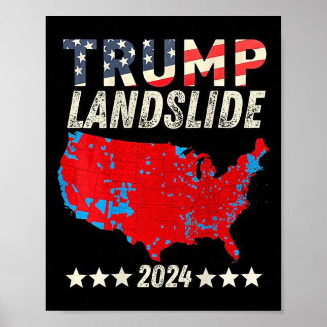 Póster Trump Landslide 2024 Mapa electoral ganador de Tru (Frente)