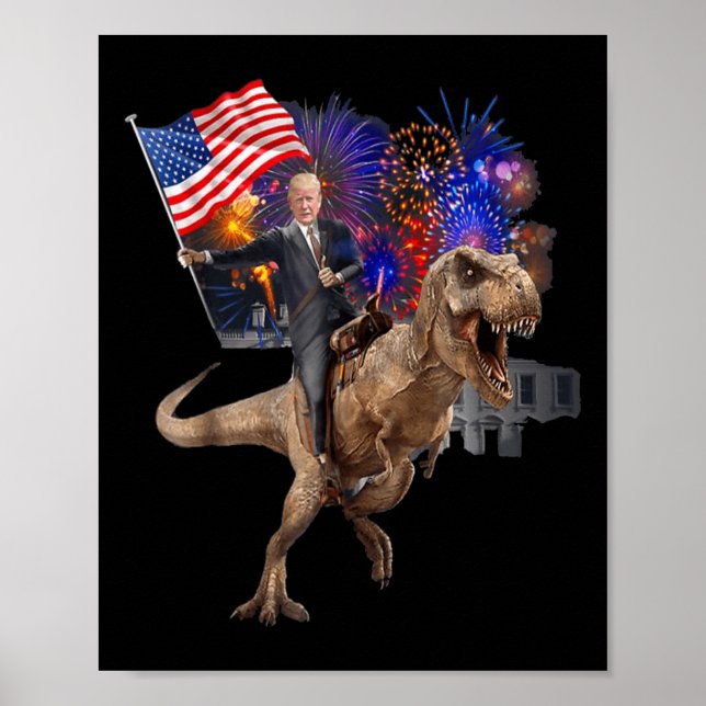Póster Trump montando un dinosaurio en T-rex apoya a Trum (Frente)