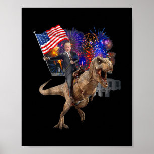 Póster Trump montando un dinosaurio T-rex apoya a Trump
