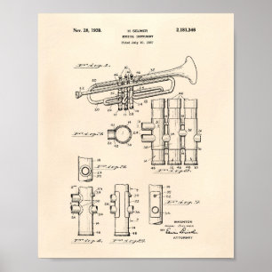 Póster Trumpet 1939 Patent Art Old Peper