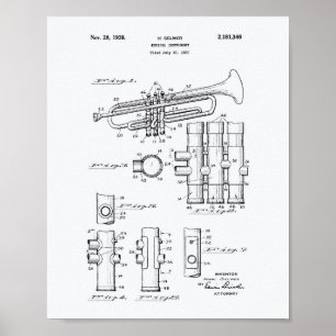 Póster Trumpet 1939 Patent Art White Paper
