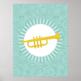 Póster Trumpet Fun Turquoise Swirl Music