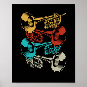 Póster Trumpet Retro Instrument Band Musicians