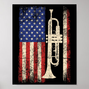 Póster Trumpet Usa Bandera Estadounidense Shirt Jazz Musi