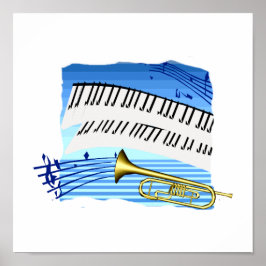 Póster Trumpet y Keyboard, música gráfica de tema azul