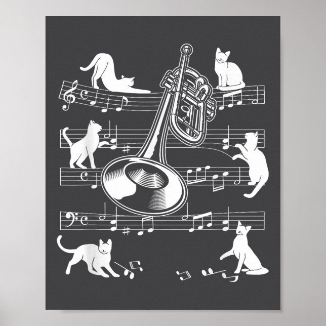 Póster Trumpeter Cats For Cat Loving Trumpet Player  (Frente)