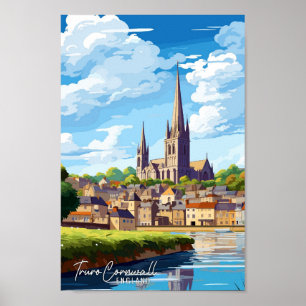 Póster Truro Cornwall Inglaterra ilustracion de viaje vin