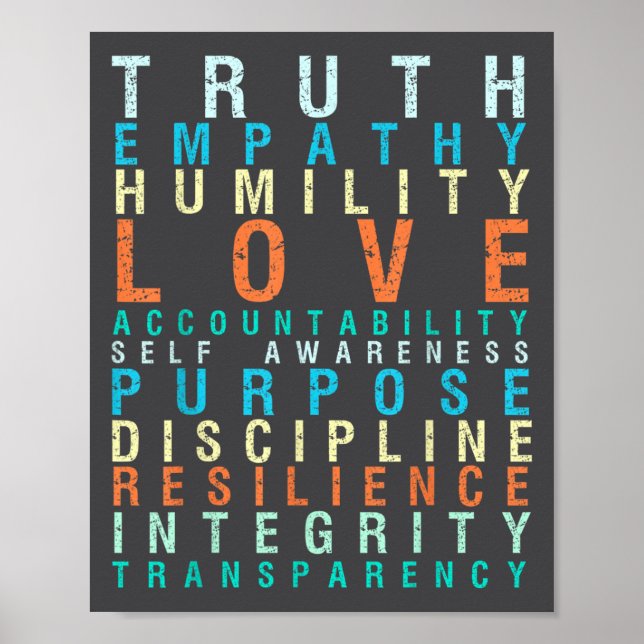 Póster Truth Love Empathy Self Awareness Insrational Word (Frente)