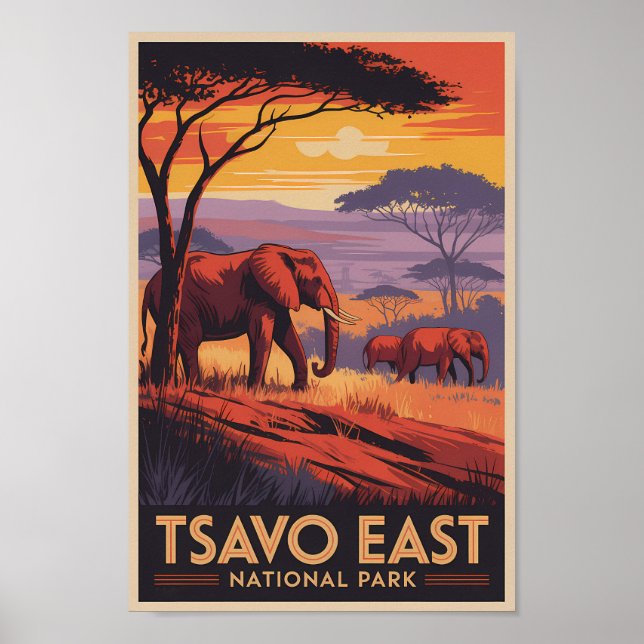 Póster Tsavo East National Park Kenya Illustration Travel (Frente)