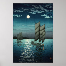 Póster Tsuchiya Koitsu - Barcos en Shinagawa, Noche