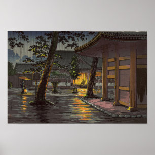 Póster Tsuchiya Koitsu bosqueja el templo de Takanawa