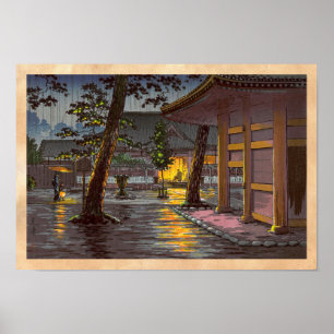 Póster Tsuchiya Koitsu esboza el templo Takanawa Sengakuj