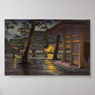 Póster Tsuchiya Koitsu esboza el templo Takanawa Sengakuj