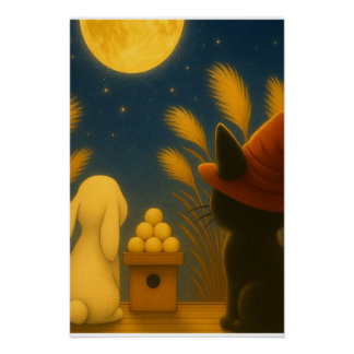 Póster tsukimi, moon viewing, japanese autumn, mid autumn