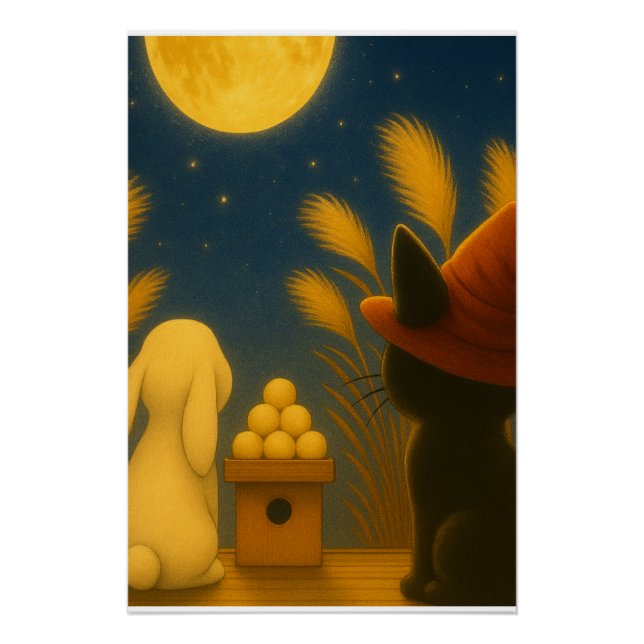 Póster tsukimi, moon viewing, japanese autumn, mid autumn (Anverso)