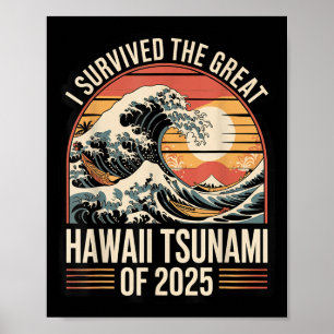 Póster Tsunami Hawaii 2025 Sobreviví a Wave Retro